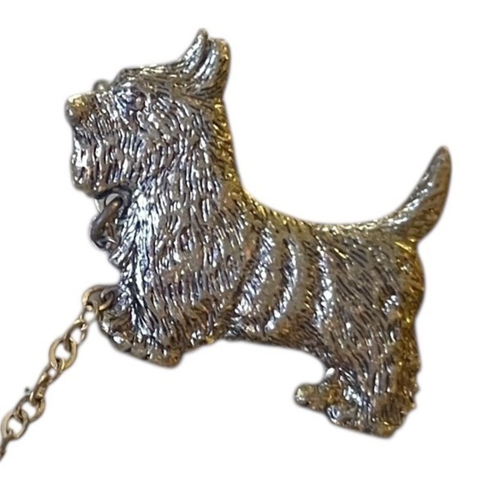 Vintage Scottish Duo Terrier Dog Brooch Charm  Leash Chain Silver &Gold Tone - Picture 4 of 6